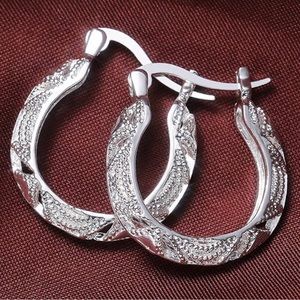 New Beautiful Silver Tone Textured Hoop Earrings Fashion Jewelry